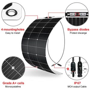 DOKIO Flexible Solar Panel 4x100w(400w) Semi-Flexible Bendable 12V Monocrystalline Off-Grid for RV Boat Cabin Van Car and Caravan RV Boat Camper