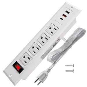 20w mountable power strip usb c recessed power strip usb-c fast charge 4 outlet 3 usb multiple protection built in conference desk counter workbench for pc home electric appliance (usb c white)
