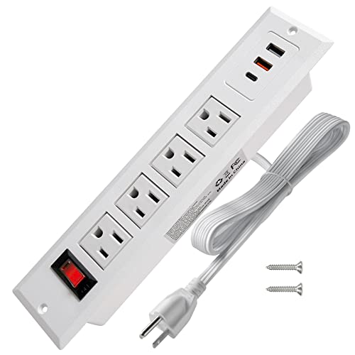 20W Mountable Power Strip USB C Recessed Power Strip USB-C Fast Charge 4 Outlet 3 USB Multiple Protection Built in Conference Desk Counter Workbench for PC Home Electric Appliance (USB C White)