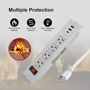 20W Mountable Power Strip USB C Recessed Power Strip USB-C Fast Charge 4 Outlet 3 USB Multiple Protection Built in Conference Desk Counter Workbench for PC Home Electric Appliance (USB C White)