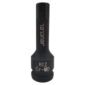 jeuclel 12mm hex impact bit socket, h12 1/2-inch impact drive allen socket, cr-mo steel lengthen hex screwdriver socket adapter