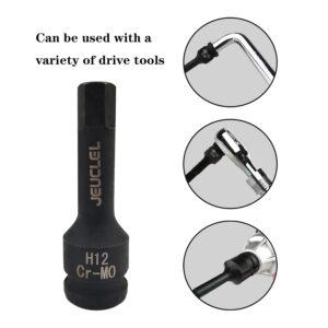 JEUCLEL 12mm Hex Impact Bit Socket, H12 1/2-Inch Impact Drive Allen Socket, Cr-Mo Steel Lengthen Hex Screwdriver Socket Adapter