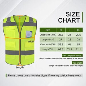 TCCFCCT Safety Vest 5 Pockets High Visibility Reflective Vest for Men Women, Durable Construction Vest with Horizontal Strip for Walkie-talkie, Meets ANSI/ISEA Standards, Yellow, L