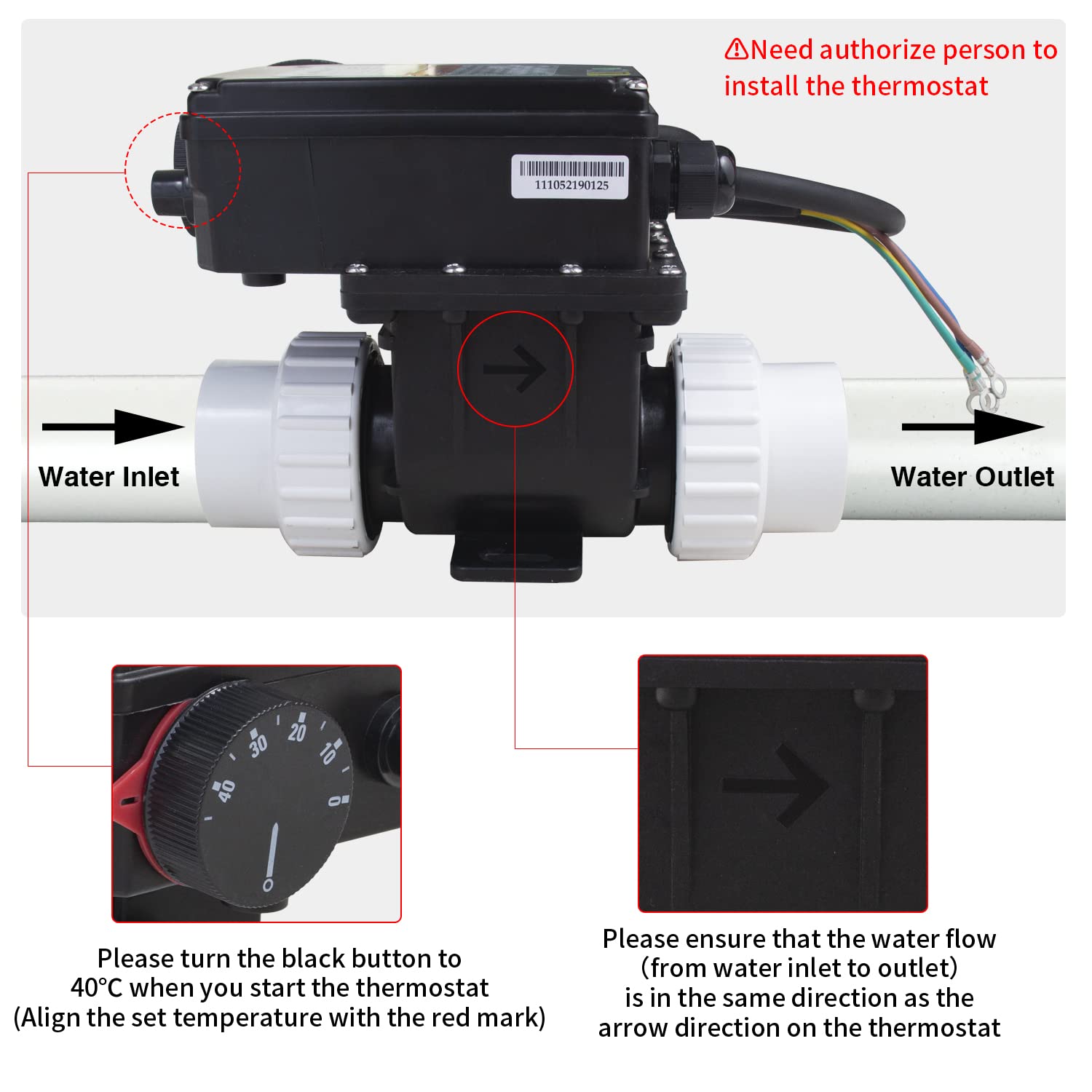 UCEDER Spa Hot Tub Thermostat with Union Nut,Tailpiece and O-Ring Gasket,Adjustable Temperature Thermostat Fits for Small Pool Hot Tubs &Bathtub(H15-RS1 220V 1.5KW)