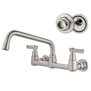 airuida brushed nickel wall mount commercial kitchen faucet wall mounted kitchen sink faucet 8 inches center 8 inches swivel spout utility sink faucets 2 handle restaurant laundry tap