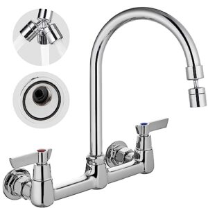 airuida chrome polish wall mount kitchen sink faucet, wall mounted faucet 8 inches center, wall mount commercial kinkfaucet, 2 handle restaurant tap swivel spout wall mounted utility sink faucets