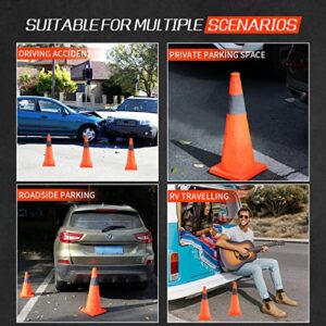 YOJOR 28 Inch Collapsible Traffic Safety Cones 2 Pack, Multi Purpose Pop-up Orange Cones with Reflective Collar for Road Safety, Driving Training, Parking Lots