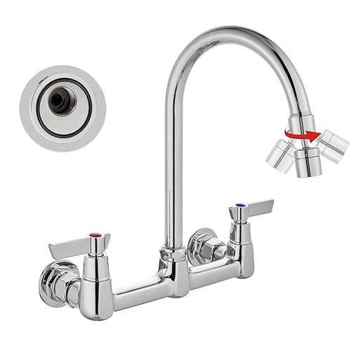 gotonovo Polish Chrome 8 Inch Center Wall Mount 360 Degree Swivel Spout Double Handles Kitchen Sink Faucet Kitchen Commercial Sink Utility Laundry Sink Mixer Tap