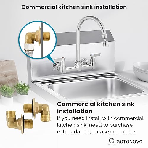 gotonovo Polish Chrome 8 Inch Center Wall Mount 360 Degree Swivel Spout Double Handles Kitchen Sink Faucet Kitchen Commercial Sink Utility Laundry Sink Mixer Tap