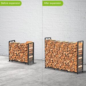 SELEWARE Adjustable Firewood Rack, Double-Layer Powder Coated, Heavy Duty 3-5 ft Log Holder for Outdoor Indoor Fireplace Wood Storage, Black (1 Pack)