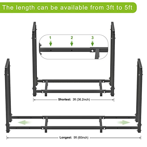 SELEWARE Adjustable Firewood Rack, Double-Layer Powder Coated, Heavy Duty 3-5 ft Log Holder for Outdoor Indoor Fireplace Wood Storage, Black (1 Pack)