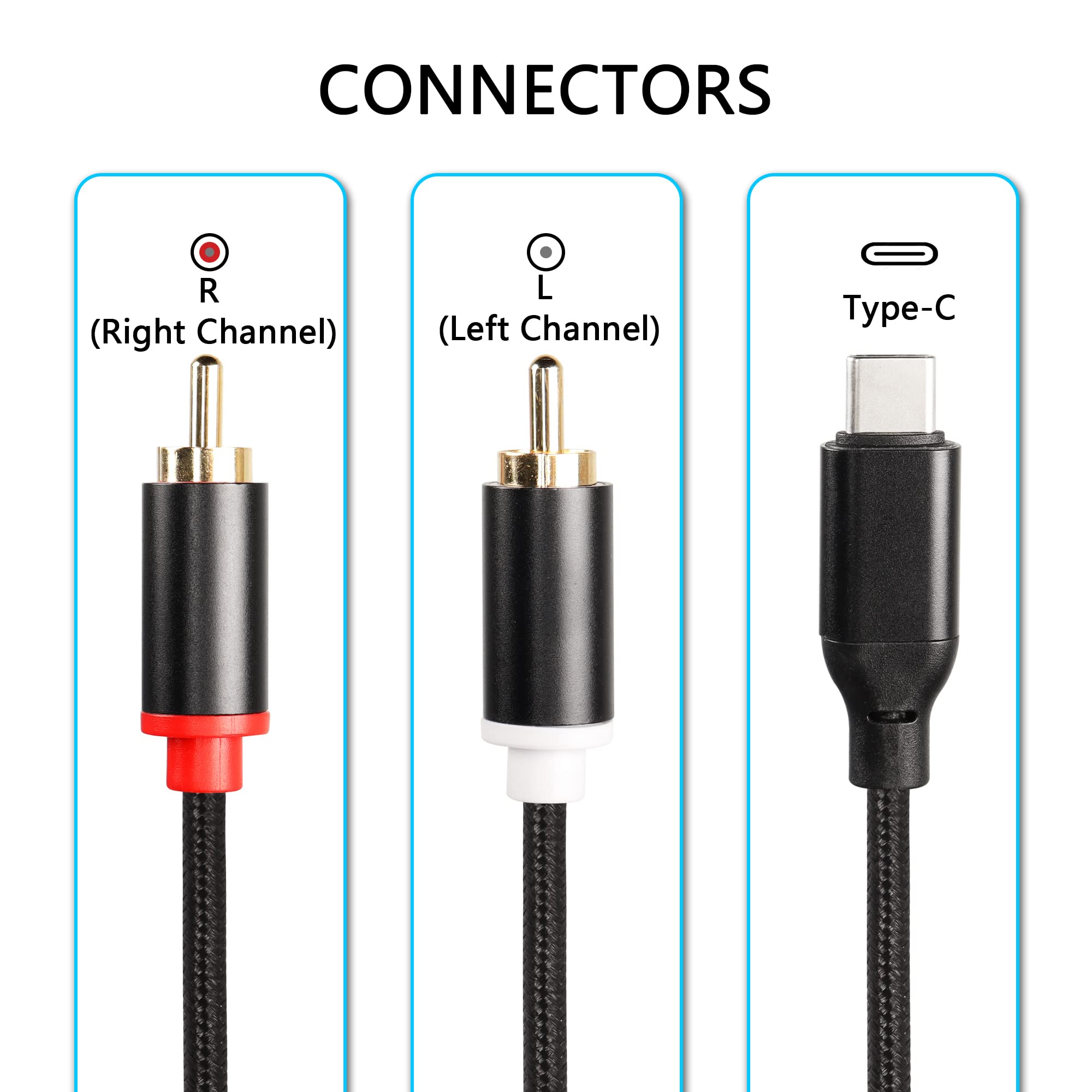 CERRXIAN 6.56FT USB C to Dual RCA Audio Stereo Cable, USB Type C Male to 2 RCA Male AUX Y Splitter Cord for Tablet, Laptop,Phone,Amplifier(2RCA-C)