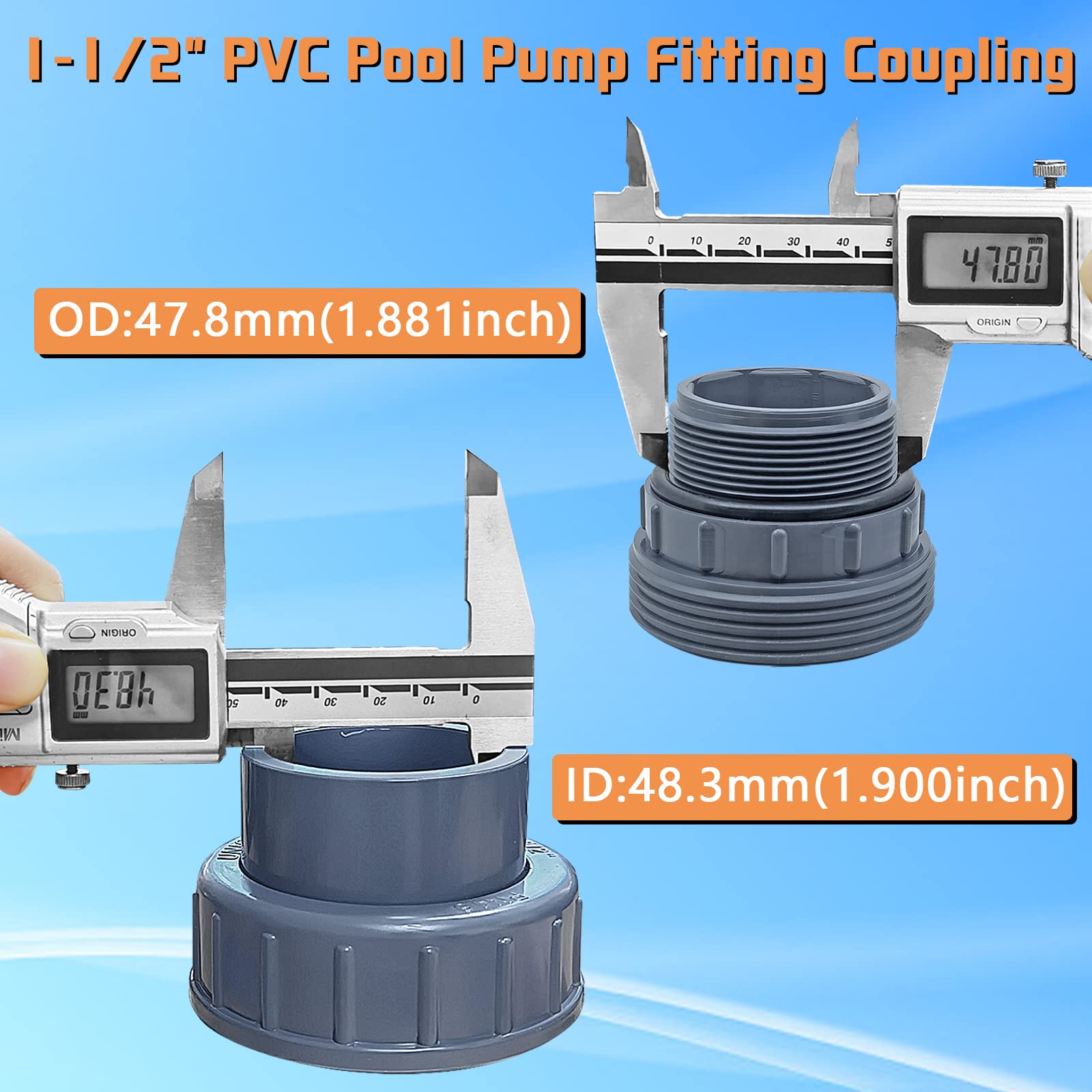 Boltigen 1-1/2 PVC Pool Pump Fitting Coupling, 1.5" NPT Male x 1.5" Slip Union Socket Joint Adapter Connector Replacement for Pool Spa Pump