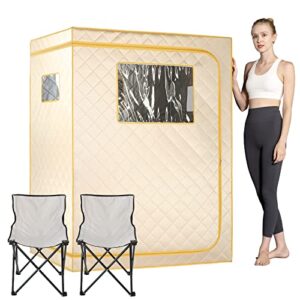 smartmak full size far infrared sauna, two person home spa with time & temperature remote, chairs, light, 1 or 2 person privacy indoor saunas for relaxation detox,beige