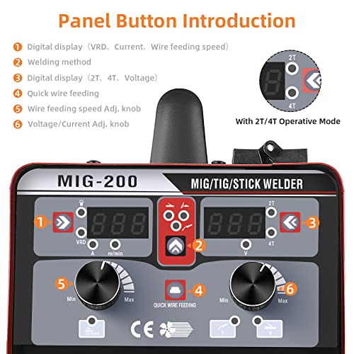 3 in 1 Digital MIG Welder, Towallmark 200Amp 110/220V Dual Voltage Welding Machine，Suitable for MIG(2T/4T)/Lift TIG/Stick