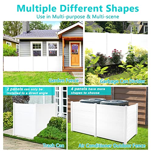 BETELNUT Outdoor Privacy Screen 2 Panels, 48''H Decorative Air Conditioner Fence Trash Can Enclosure with 3 Stakes, Easy Assembly, PVC Vinyl Freestanding Picket Fences for Garden Patio Lawn