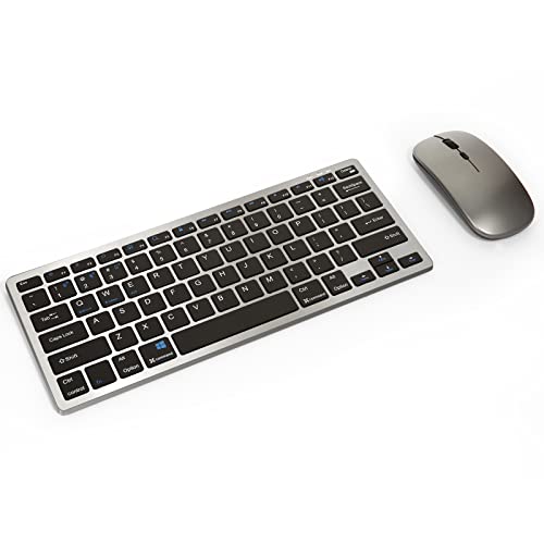 Bluetooth Wireless Keyboard and Mouse Combo, Ultra Thin Portable Multi-Device Wireless Keyboard and Mouse Combo for Windows, Computer, iPad, MacBook, Tablet, Laptop, PC,Desktop-Grey