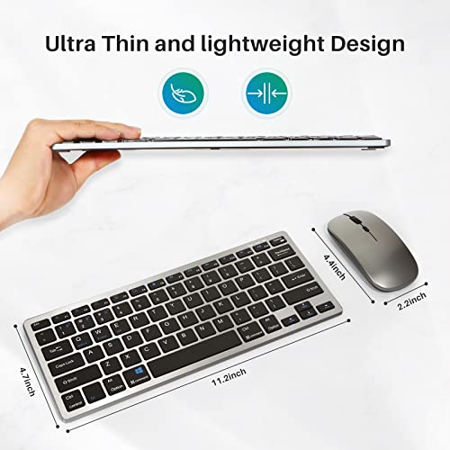 Bluetooth Wireless Keyboard and Mouse Combo, Ultra Thin Portable Multi-Device Wireless Keyboard and Mouse Combo for Windows, Computer, iPad, MacBook, Tablet, Laptop, PC,Desktop-Grey