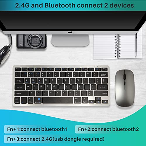 Bluetooth Wireless Keyboard and Mouse Combo, Ultra Thin Portable Multi-Device Wireless Keyboard and Mouse Combo for Windows, Computer, iPad, MacBook, Tablet, Laptop, PC,Desktop-Grey