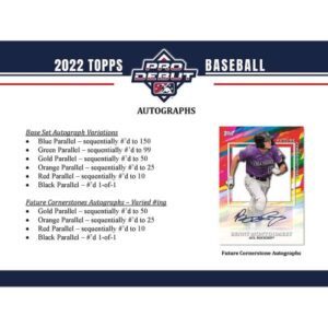 2022 Topps Pro Debut Baseball Hobby Box (24 Packs/8 Cards: 4 Autos)