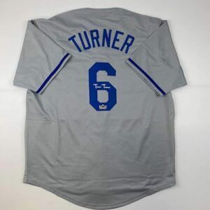 Facsimile Autographed Trea Turner Los Angeles LA Grey Reprint Laser Auto Baseball Jersey Size Men's XL