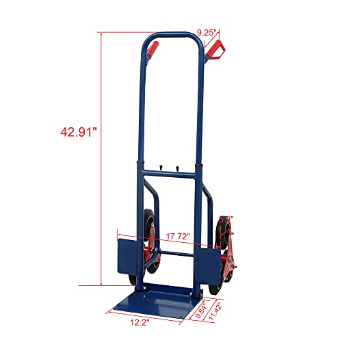 440lbs Heavy Duty Stair Climbing Cart - Portable Moving Dolly Hand Truck with 6 Wheels - Foldable Trolley for Upstairs Cargo Furniture Transportation with Rubber Wheels and Telescopic Handle - Blue