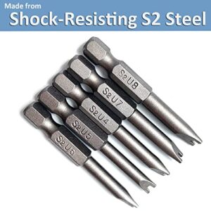 Spanner Screwdriver Bits 5in1 Set U4 U5 U6 U7 U8, SKZIRI 5PCS U-shaped Screwdriver Bit Magnetic Power Tools 1/4" Hex Shank 1/2inch Length