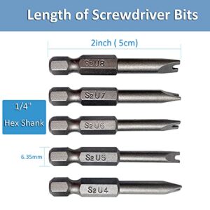 Spanner Screwdriver Bits 5in1 Set U4 U5 U6 U7 U8, SKZIRI 5PCS U-shaped Screwdriver Bit Magnetic Power Tools 1/4" Hex Shank 1/2inch Length