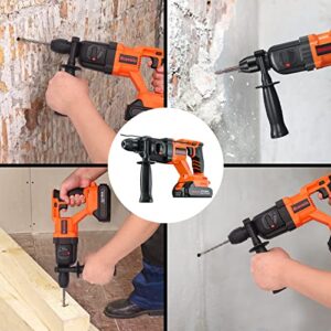 Cordless Rotary Hammer Drill, Bravolu Brushless 21V 1 Inch SDS Plus Hammer Drill with 2 x 1.5Ah Battery and 1/2" Drill Chuck, 2 Modes and Variable-Speed, 360° Adjustable Handle