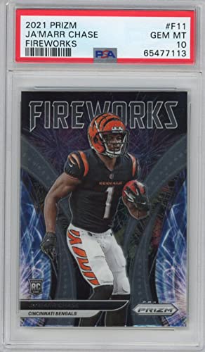 Graded 2021 Panini Prizm Ja'Marr Chase #F11 Fireworks Rookie RC Football Card PSA 10 Gem Mint