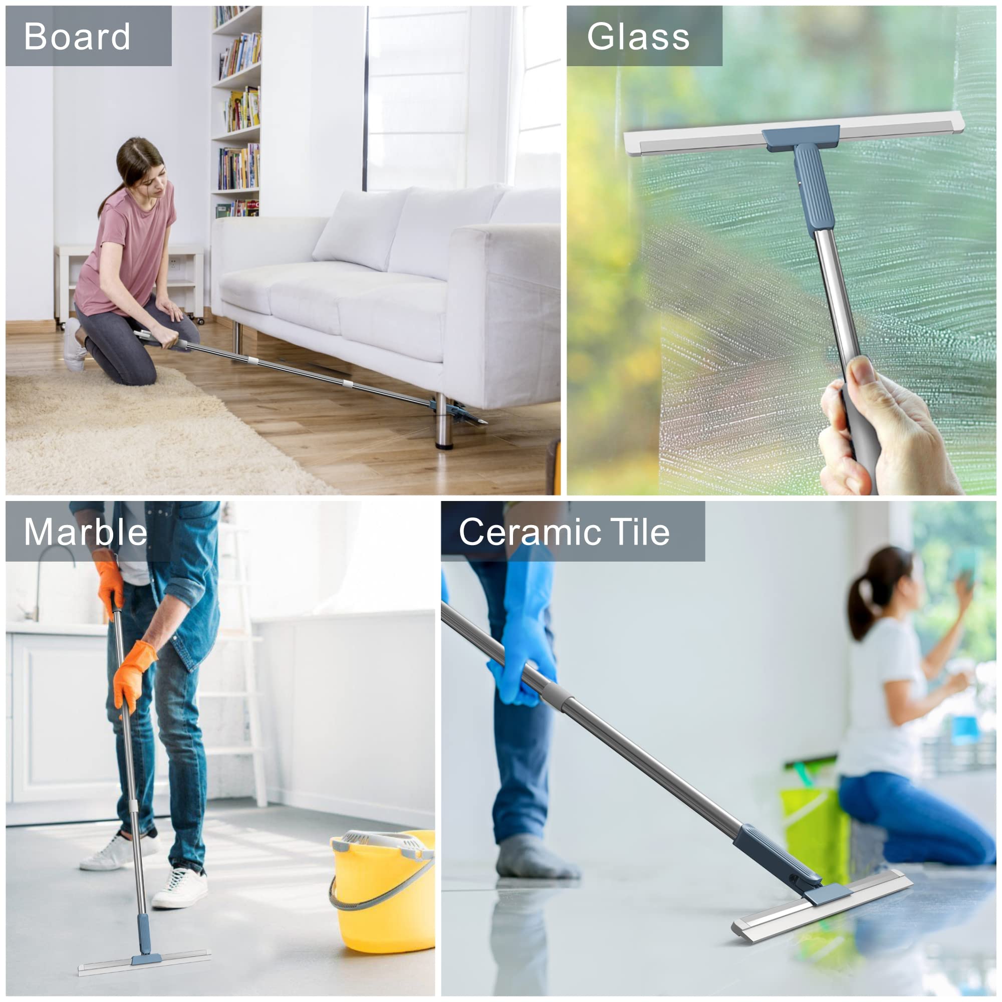 SWIBINJIT Multifunction Magic Broom, Squeegee Sweeper with Adjustable Long Handle Quick Drying Water and Dust Remover Silicone Scraper Broom