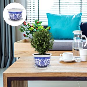 GANAZONO Ceramic Planter Blue and White Planter Flower Pots with Tray Porcelain Bonsai Pot Plant Container Planter for Home Office