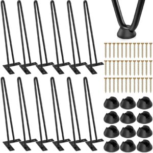 12 pack hairpin legs 16 inch metal table legs heavy duty desk legs furniture legs coffee table legs for cabinet, wardrobe, side table, drawers, nightstand, bench with floor protectors and screws