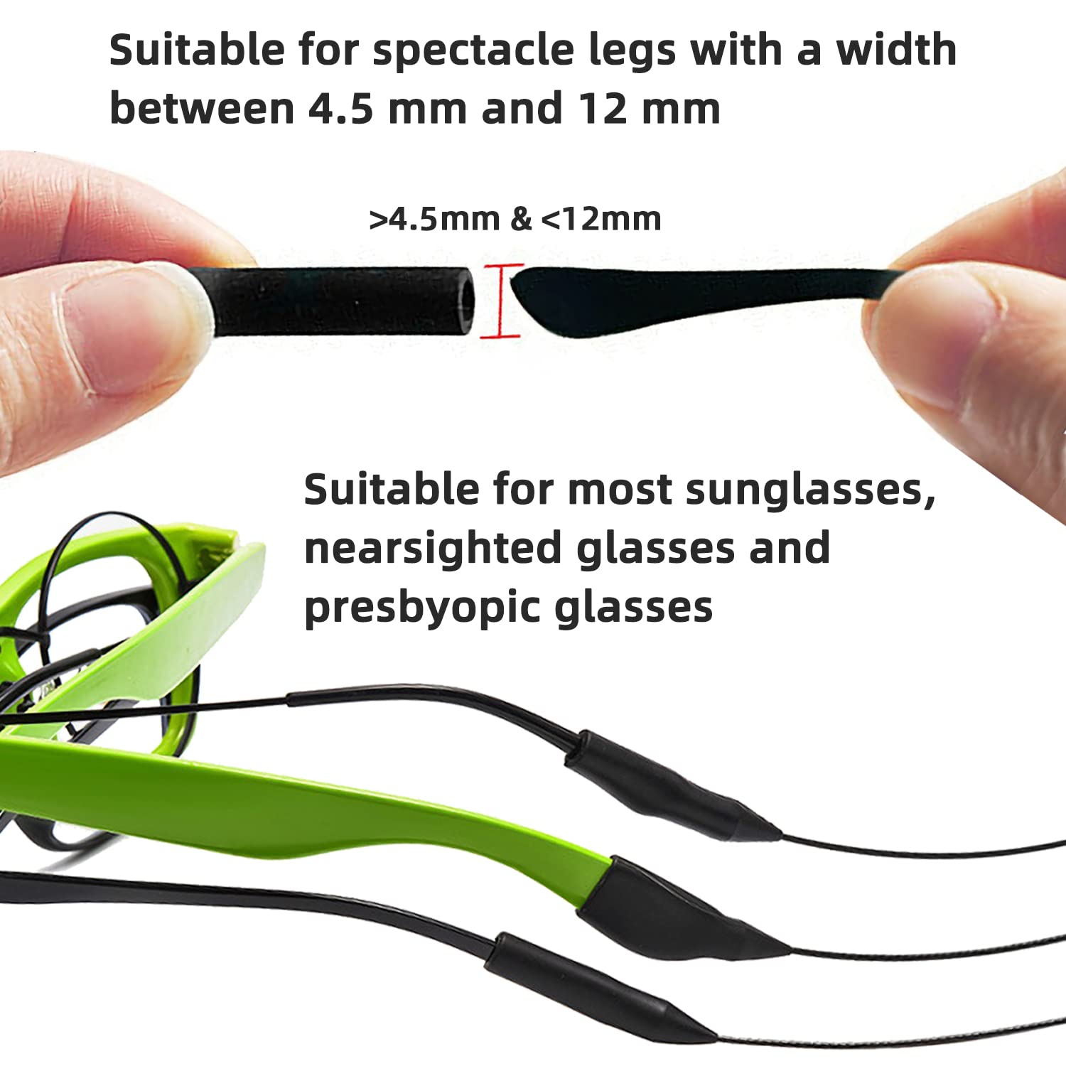 Maitsol Glasses Strap (4 PCS) - No Tail Sunglasses Strap - Adjustable Eyeglasses Strap - Eye Glasses Holder Around Neck, Sports Eyewear Retainer Glasses Strap for Men Women 14Inch（Black）