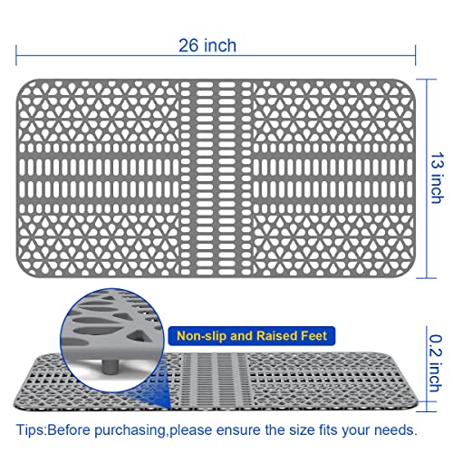 Sink Mats for Bottom of Kitchen Sink, KOCWELL Non-Slip Kitchen Sink Mats,Sink Protectors for Kitchen Sink,Silicone Sink Mat Protector With Cuttable Drain Holes, Grey Sink Mat Grid Accessory 26''×13''
