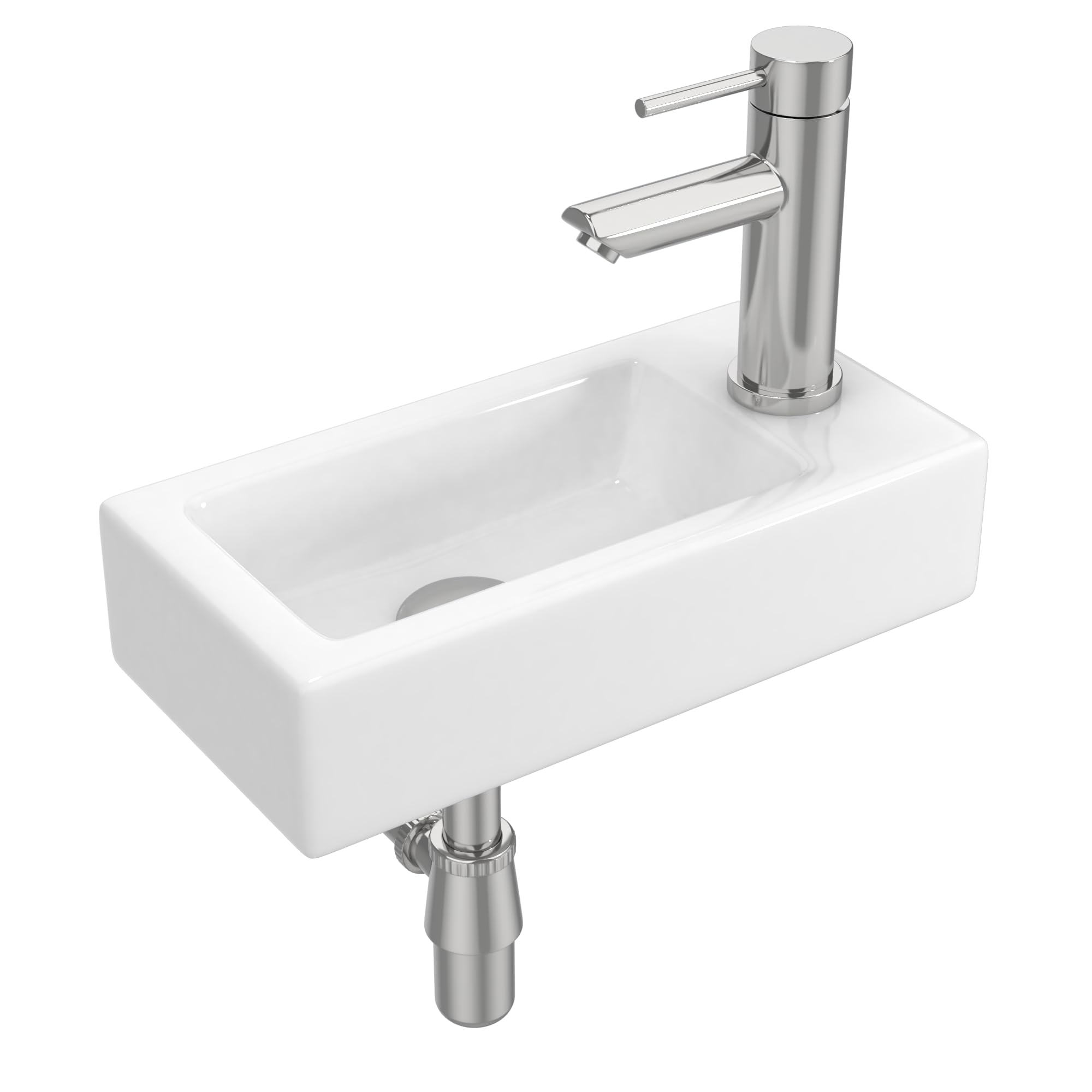 J-FAMILY Small Bathroom Sink Wall Hung Basin Sink Rectangle Ceramic Mini Vessel Sink Wall Mount Wash Basin,Right Hand