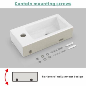 J-FAMILY Small Bathroom Sink Wall Hung Basin Sink Rectangle Ceramic Mini Vessel Sink Wall Mount Wash Basin,Right Hand