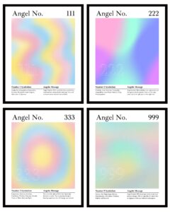 roxbury row aura poster aesthetic, angel number poster, angel wall decor, gradient painting, spiritual posters, posters & prints (4 8x10 unframed prints, 1239: intuition, alignment, support, release)