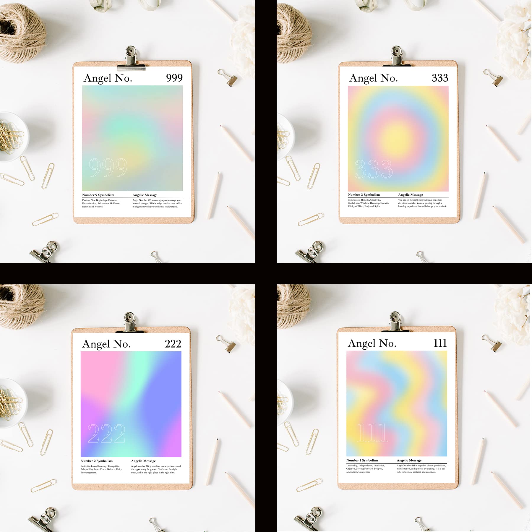 Roxbury Row Aura Poster Aesthetic, Angel Number Poster, Angel Wall Decor, Gradient Painting, Spiritual Posters, Posters & Prints (4 8x10 Unframed Prints, 1239: Intuition, Alignment, Support, Release)