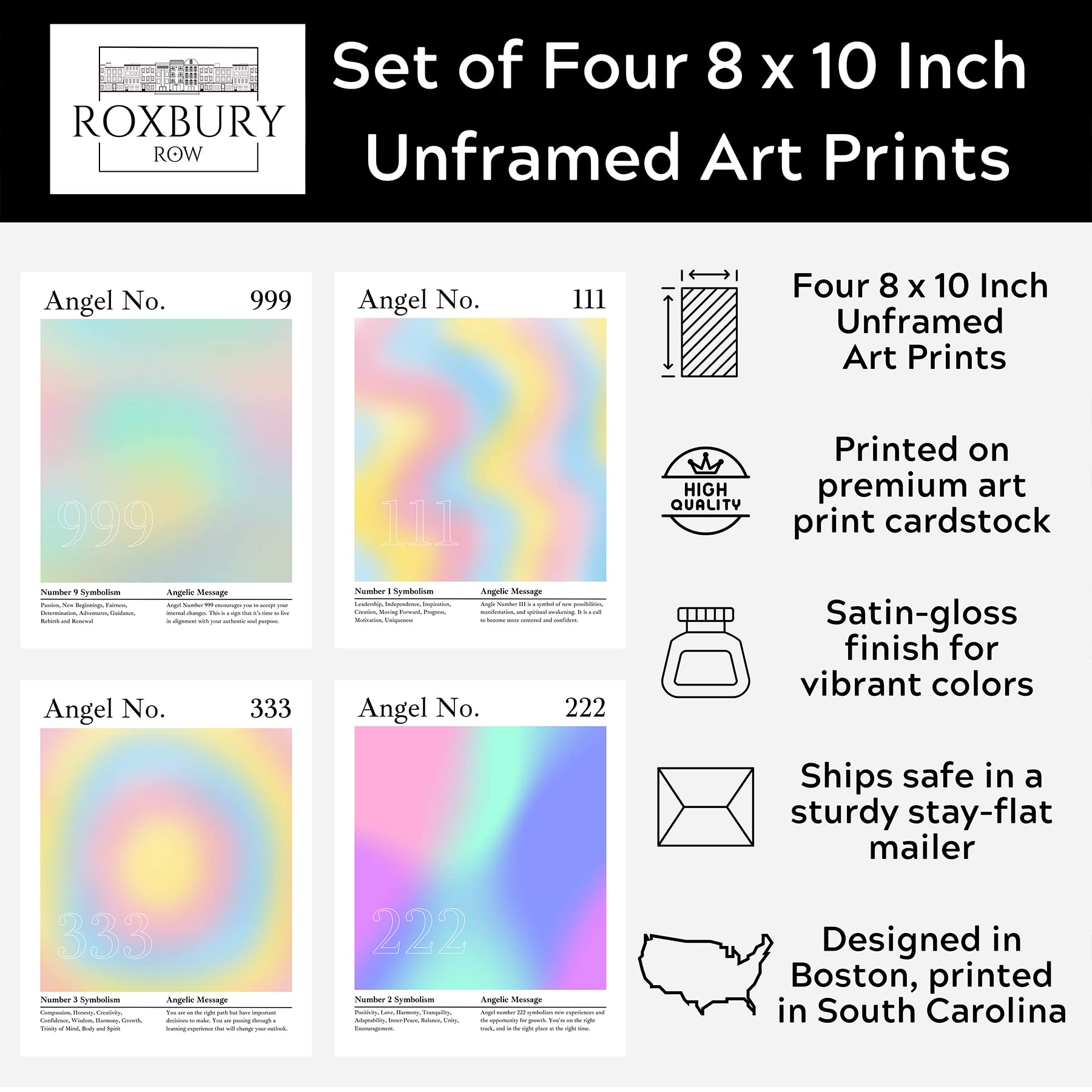 Roxbury Row Aura Poster Aesthetic, Angel Number Poster, Angel Wall Decor, Gradient Painting, Spiritual Posters, Posters & Prints (4 8x10 Unframed Prints, 1239: Intuition, Alignment, Support, Release)