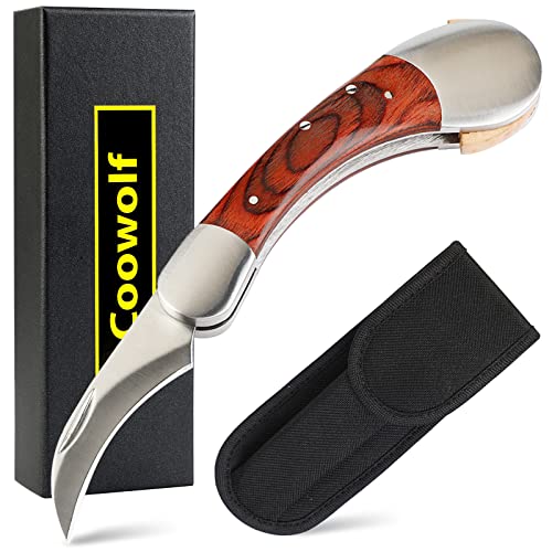 Coowolf Mushroom Knife with Brush and Sheath, Sharp Mushroom Foraging Knife, Folding Mushroom Hunting Knife, Best Gift for Mushroom Hunter and Mushroom Lovers