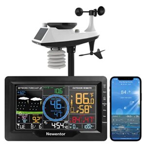 newentor wifi weather station wireless indoor outdoor with wind speed rain gauge, professional weather stations with data logging and alerts, 5 day weather forecast, barometer, solar powered