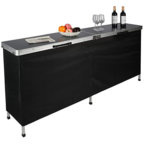 REDCAMP Extra Long Portable Bar Table with Bar Skirts and Storage Shelf, Pop-Up Bar Table for Party, Patio, 78"x33.5"x15",Black