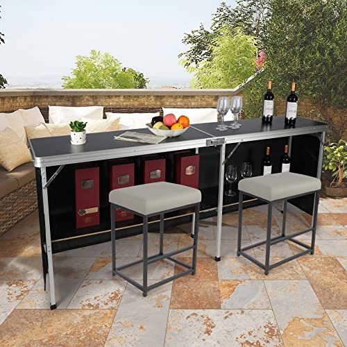 REDCAMP Extra Long Portable Bar Table with Bar Skirts and Storage Shelf, Pop-Up Bar Table for Party, Patio, 78"x33.5"x15",Black