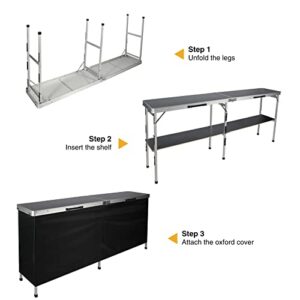 REDCAMP Extra Long Portable Bar Table with Bar Skirts and Storage Shelf, Pop-Up Bar Table for Party, Patio, 78"x33.5"x15",Black