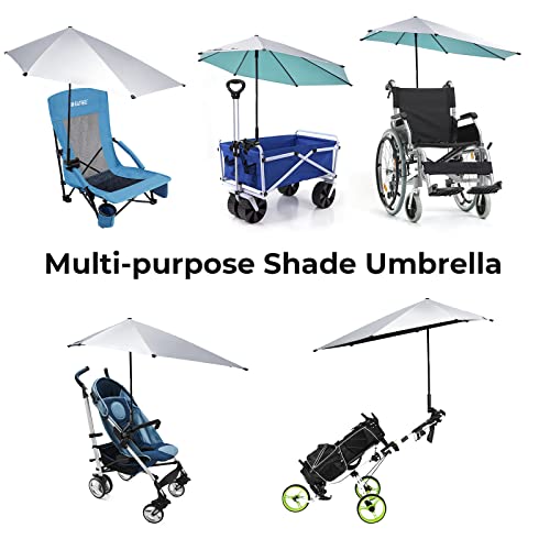 Prospo Adjustable Beach Umbrella with Universal Clamp, Portable UPF 50+ UV Protection Umbrella for Chair, Wheelchair, Golf Cart, Stroller, Bleacher, Patio