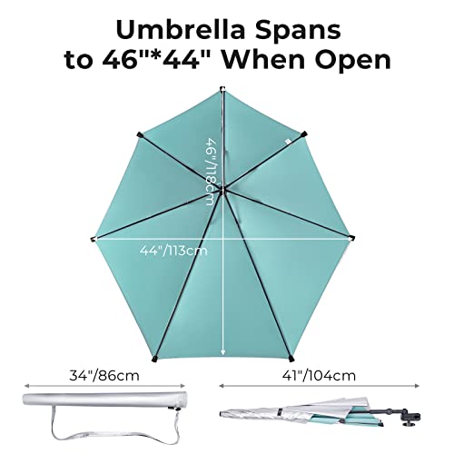 Prospo Adjustable Beach Umbrella with Universal Clamp, Portable UPF 50+ UV Protection Umbrella for Chair, Wheelchair, Golf Cart, Stroller, Bleacher, Patio