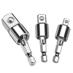 gdfymi socket adapter set, drill socket adapter, 1/4 inch hex shank to 1/4 square socket drives, 1/4 to 3/8 socket adapter, 1/4 to 1/2 impact adapter, 360° rotatable joint swivel socket set (3 pcs)