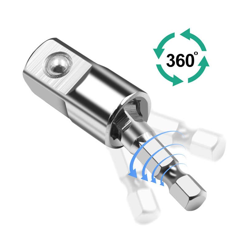 GDFYMI Socket Adapter Set, Drill Socket Adapter, 1/4 Inch Hex Shank to 1/4 Square Socket Drives, 1/4 to 3/8 Socket Adapter, 1/4 to 1/2 Impact Adapter, 360° Rotatable Joint Swivel Socket Set (3 Pcs)