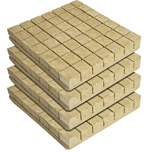Future Way 1.5" Rockwool Cubes with Holes, Starter Plugs for Hydroponics, Easy to Transplant and Cut by Scissors, 4 Sheets of 49 Plugs, 196 Plugs Total